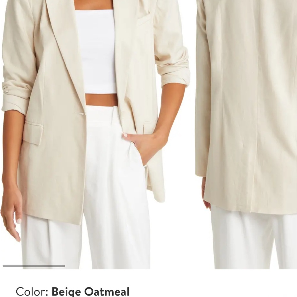 Open Edit Oversize Linen Blend Blazer Size Small. Color: Beige Oatmeal